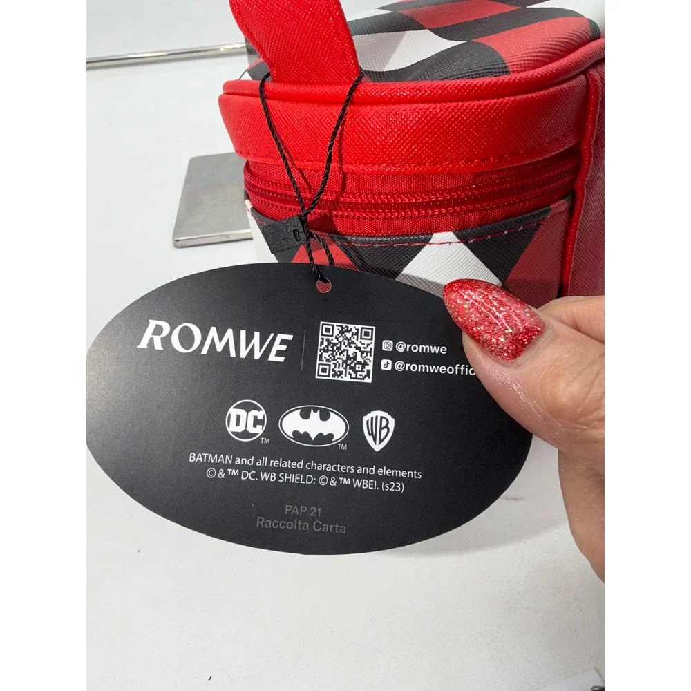 ROMWE DC Comics Harley Quinn Makeup Bag Red Black Harlequin Vanity Case New